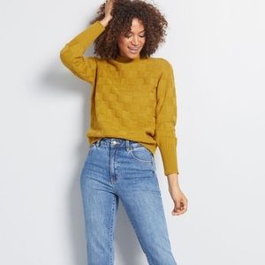 ModCloth texture talk pullover sweater yellow medium